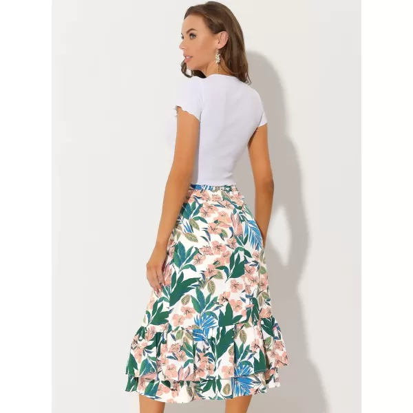 Allegra K Women's Printed Skirt Chiffon Elastic Waist Ruffle Tiered Flowy Midi Skirts