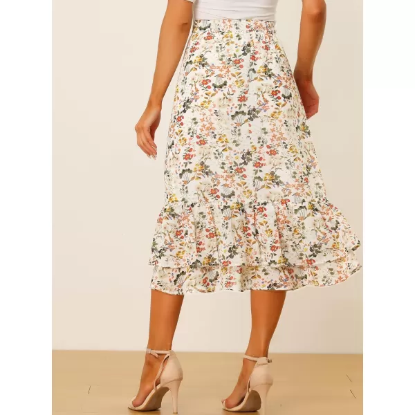 Allegra K Women's Printed Skirt Chiffon Elastic Waist Ruffle Tiered Flowy Midi Skirts