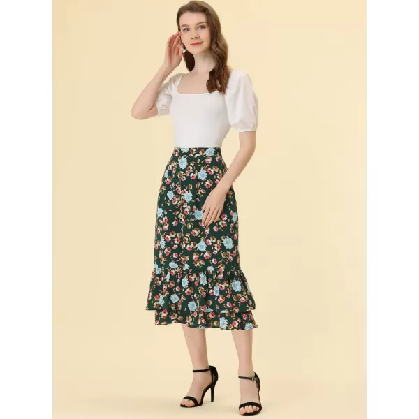 Allegra K Women's Printed Skirt Chiffon Elastic Waist Ruffle Tiered Flowy Midi Skirts