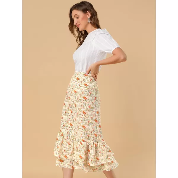 Allegra K Women's Printed Skirt Chiffon Elastic Waist Ruffle Tiered Flowy Midi Skirts