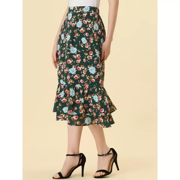 Allegra K Women's Printed Skirt Chiffon Elastic Waist Ruffle Tiered Flowy Midi Skirts