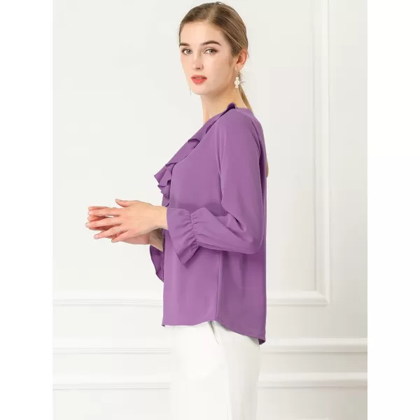 Allegra K Women's Ruffle Blouse for Business Work Elegant V Neck Long Sleeve Casual Dressy Top