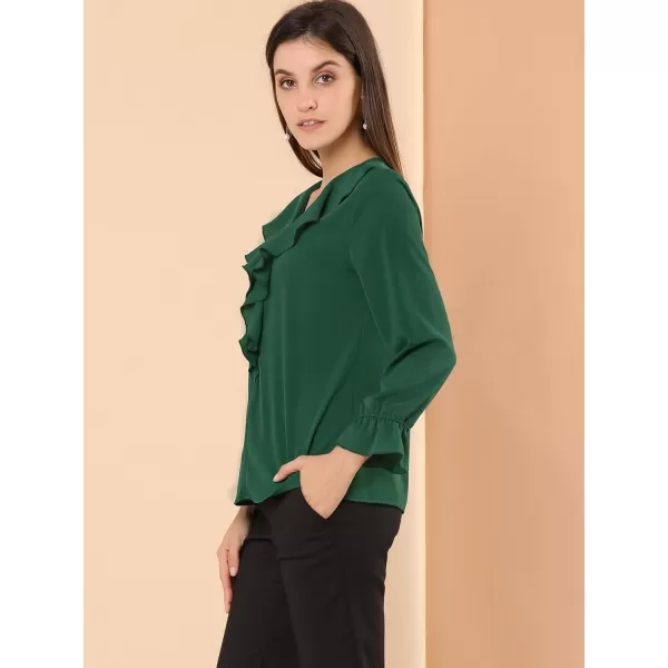 Allegra K Women's Ruffle Blouse for Business Work Elegant V Neck Long Sleeve Casual Dressy Top