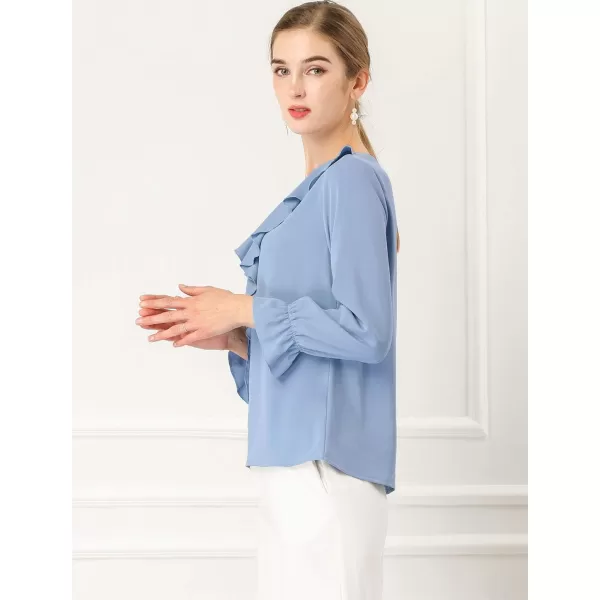 Allegra K Women's Ruffle Blouse for Business Work Elegant V Neck Long Sleeve Casual Dressy Top