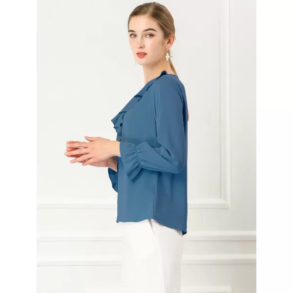 Allegra K Women's Ruffle Blouse for Business Work Elegant V Neck Long Sleeve Casual Dressy Top