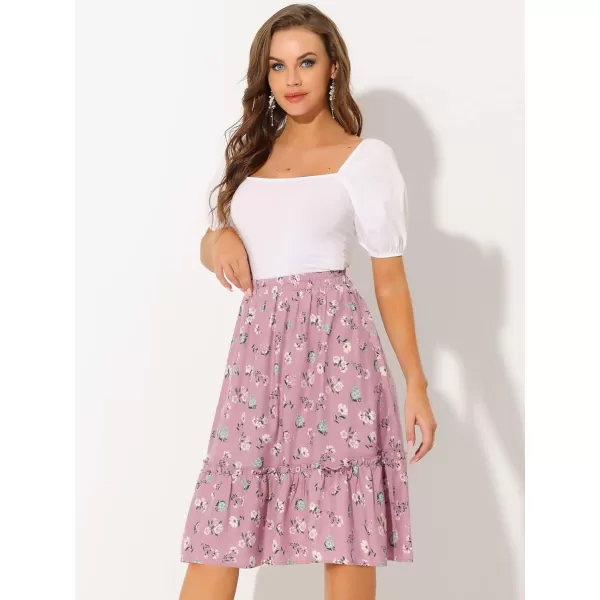 Allegra K Women's Ruffle Hem Elastic Waist Flowy A-Line Swing Floral Midi Skirt