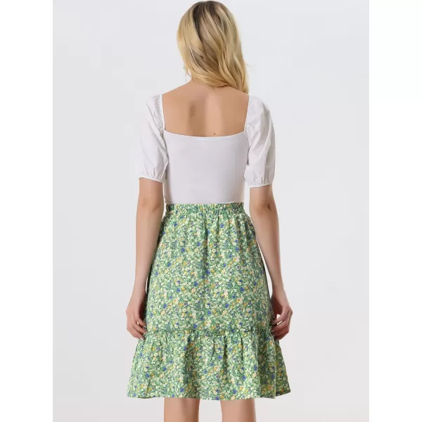 Allegra K Women's Ruffle Hem Elastic Waist Flowy A-Line Swing Floral Midi Skirt