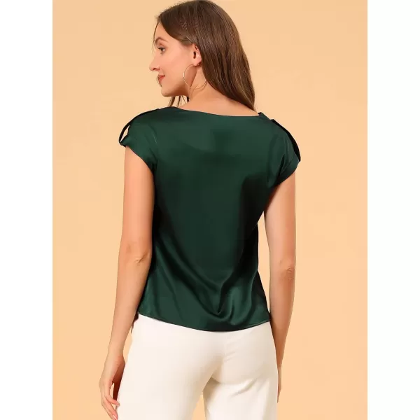 Allegra K Women's Satin Cap Sleeve Top Pleated Casual Work Office Blouse