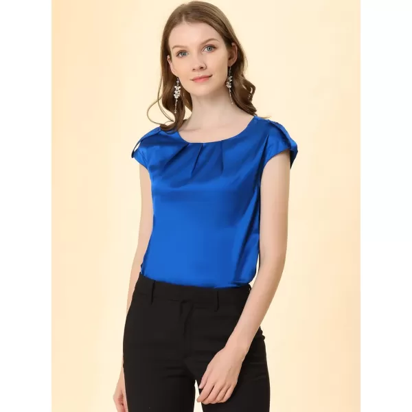 Allegra K Women's Satin Cap Sleeve Top Pleated Casual Work Office Blouse