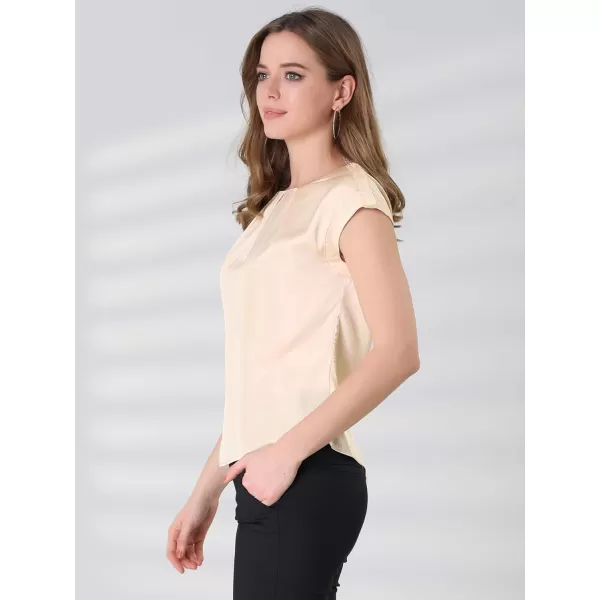 Allegra K Women's Satin Cap Sleeve Top Pleated Casual Work Office Blouse