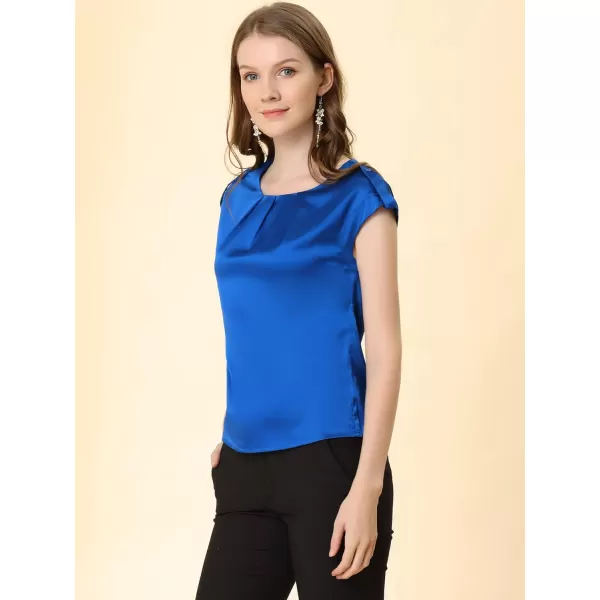 Allegra K Women's Satin Cap Sleeve Top Pleated Casual Work Office Blouse