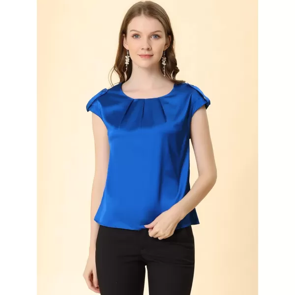 Allegra K Women's Satin Cap Sleeve Top Pleated Casual Work Office Blouse