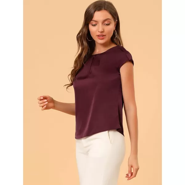 Allegra K Women's Satin Cap Sleeve Top Pleated Casual Work Office Blouse