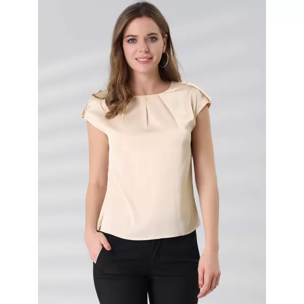 Allegra K Women's Satin Cap Sleeve Top Pleated Casual Work Office Blouse