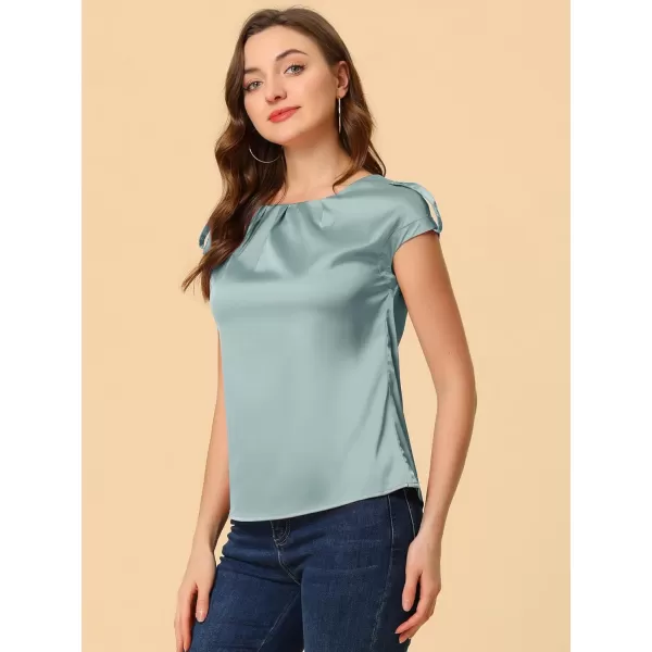 Allegra K Women's Satin Cap Sleeve Top Pleated Casual Work Office Blouse