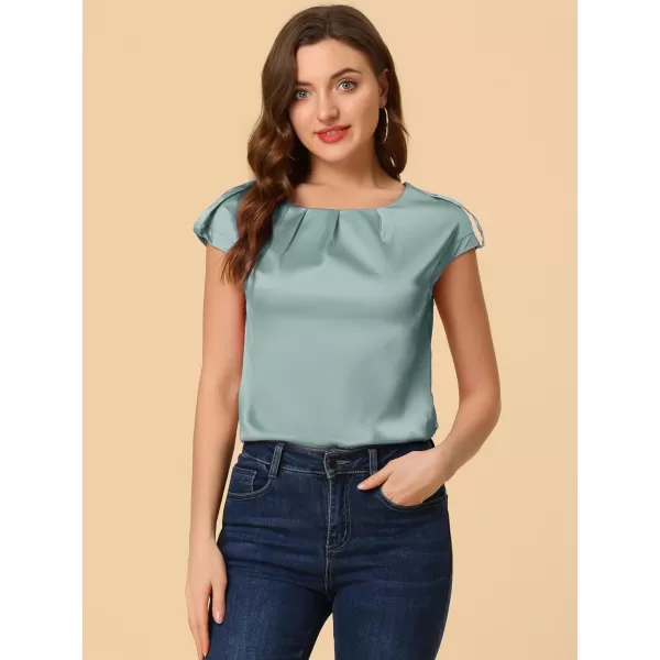 Allegra K Women's Satin Cap Sleeve Top Pleated Casual Work Office Blouse