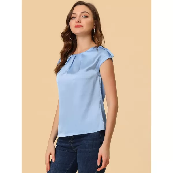 Allegra K Women's Satin Cap Sleeve Top Pleated Casual Work Office Blouse