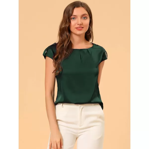 Allegra K Women's Satin Cap Sleeve Top Pleated Casual Work Office Blouse