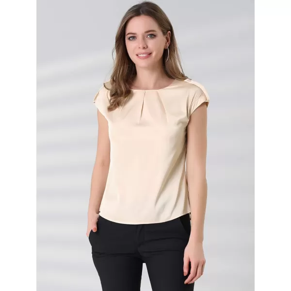 Allegra K Women's Satin Cap Sleeve Top Pleated Casual Work Office Blouse