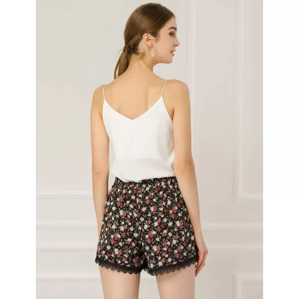 Allegra K Women's Summer Shorts Floral Printed Lace Trim Elastic Waist Beach Shorts