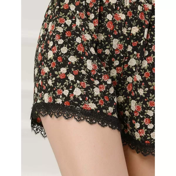 Allegra K Women's Summer Shorts Floral Printed Lace Trim Elastic Waist Beach Shorts