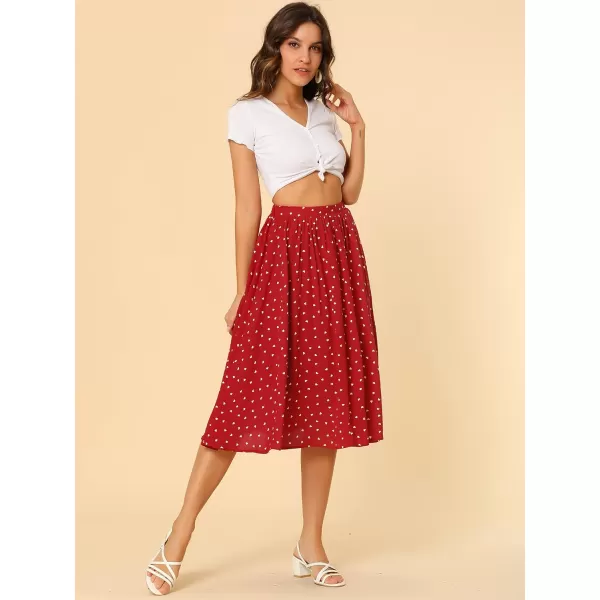 Allegra K Women's Valentine's Day Date Dinner Flowy A-Line Elastic Waist Flare Swing Midi Skirt