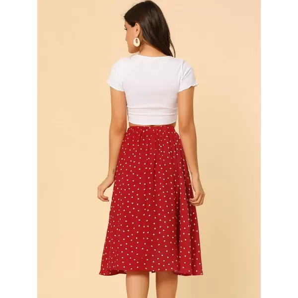 Allegra K Women's Valentine's Day Date Dinner Flowy A-Line Elastic Waist Flare Swing Midi Skirt