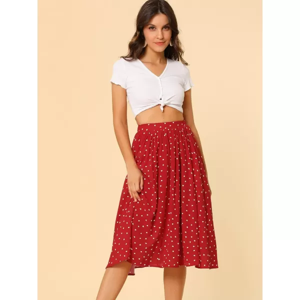 Allegra K Women's Valentine's Day Date Dinner Flowy A-Line Elastic Waist Flare Swing Midi Skirt