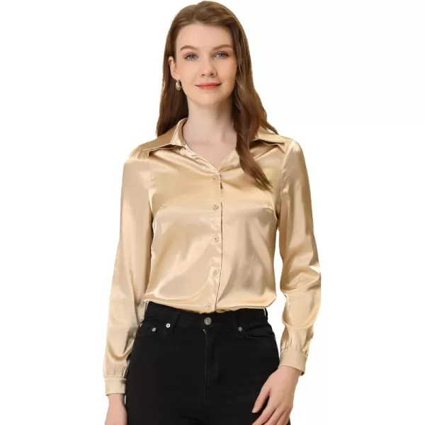 Allegra K Button Down Shirt Top for Women's Long Sleeve Satin Work Office Collared Blouse