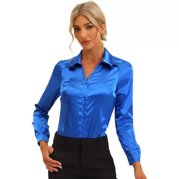 Allegra K Button Down Shirt Top for Women's Long Sleeve Satin Work Office Collared Blouse