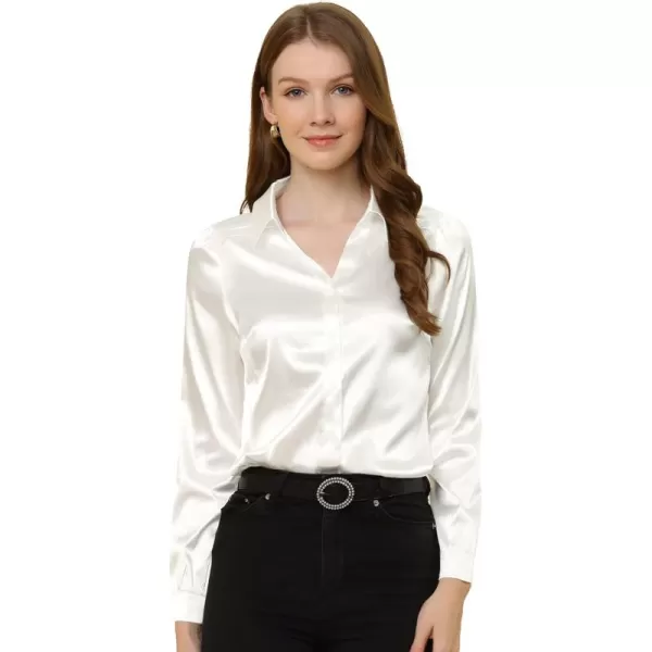 Allegra K Button Down Shirt Top for Women's Long Sleeve Satin Work Office Collared Blouse