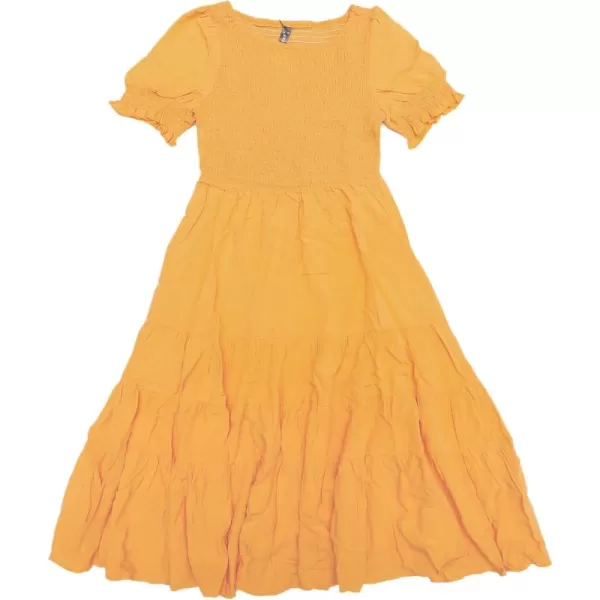 Allegra K Peasant Smocked Dress for Women's Short Sleeve Midi Summer Casual Tiered A-Line Dress