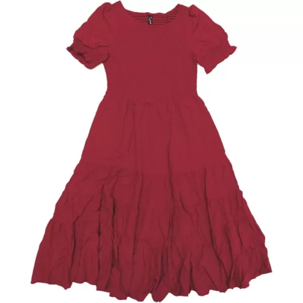 Allegra K Peasant Smocked Dress for Women's Short Sleeve Midi Summer Casual Tiered A-Line Dress