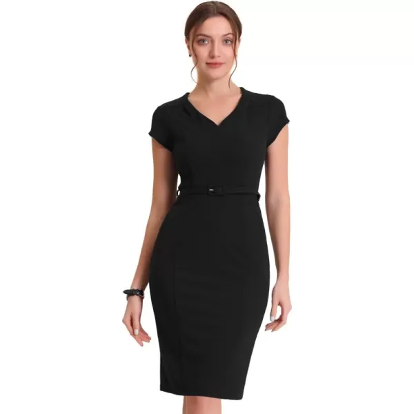 Allegra K Pencil Dress for Women's 2023 V Neck Cap Sleeve Raised Waist Work Business Bodycon Sheath Dress