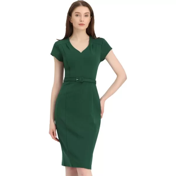 Allegra K Pencil Dress for Women's 2023 V Neck Cap Sleeve Raised Waist Work Business Bodycon Sheath Dress