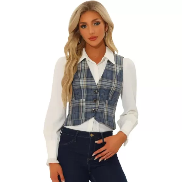 Allegra K Plaid Vest for Women's Single Breasted V Neck Sleeveless Racerback Vintage Waistcoat