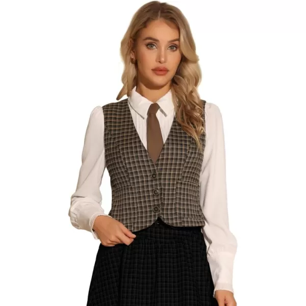 Allegra K Plaid Vest for Women's Single Breasted V Neck Sleeveless Racerback Vintage Waistcoat