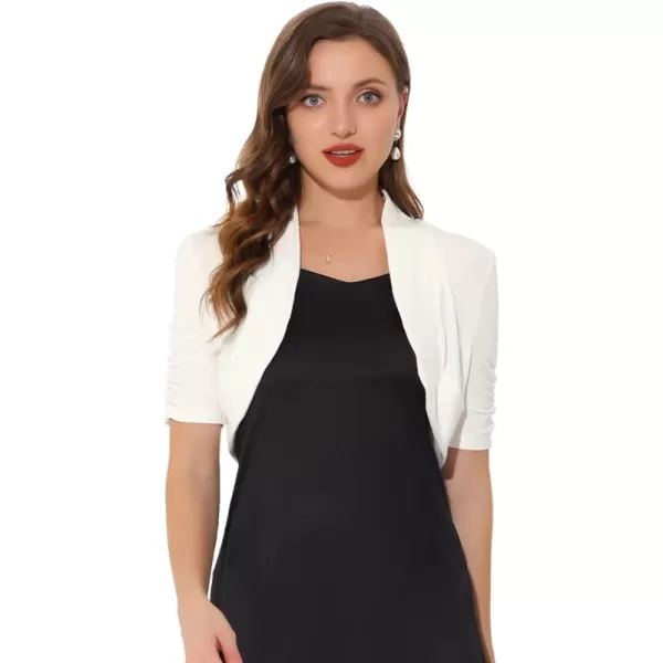 Allegra K Short Sleeve Shrugs for Women's Ruched Sleeve Open Front Cropped Bolero Cardigan