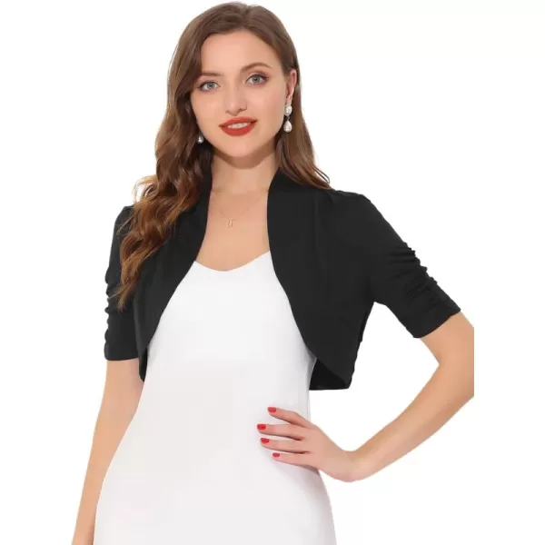 Allegra K Short Sleeve Shrugs for Women's Ruched Sleeve Open Front Cropped Bolero Cardigan