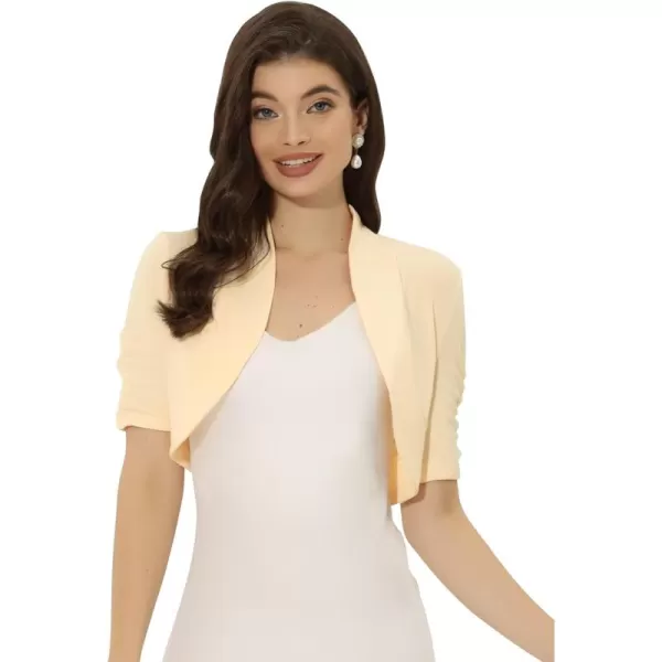 Allegra K Short Sleeve Shrugs for Women's Ruched Sleeve Open Front Cropped Bolero Cardigan