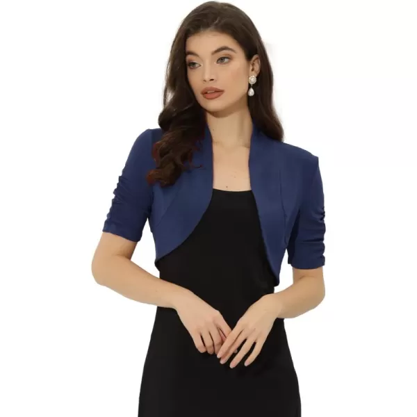 Allegra K Short Sleeve Shrugs for Women's Ruched Sleeve Open Front Cropped Bolero Cardigan