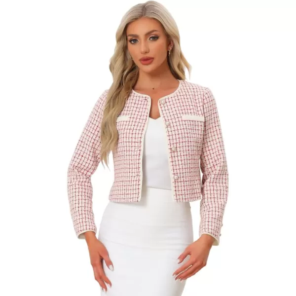 Allegra K Tweed Jacket for Women's Long Sleeve Casual Work Office Plaid Short Outwear