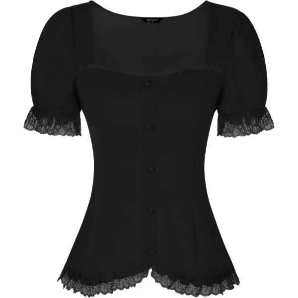 Allegra K Victorian Shirt for Women's Sweetheart Neck Puff Sleeve Halloween Lace Up Gothic Blouse