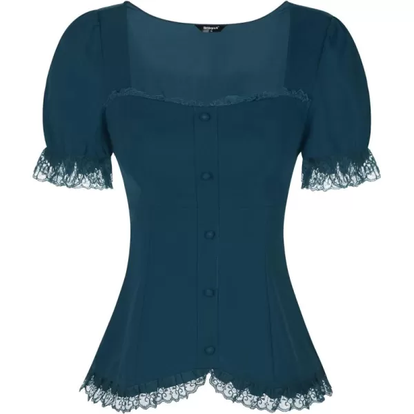 Allegra K Victorian Shirt for Women's Sweetheart Neck Puff Sleeve Halloween Lace Up Gothic Blouse