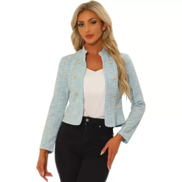 Allegra K Vintage Tweed Jackets for Women's Stand Collar Business Open Front Cropped Jacket