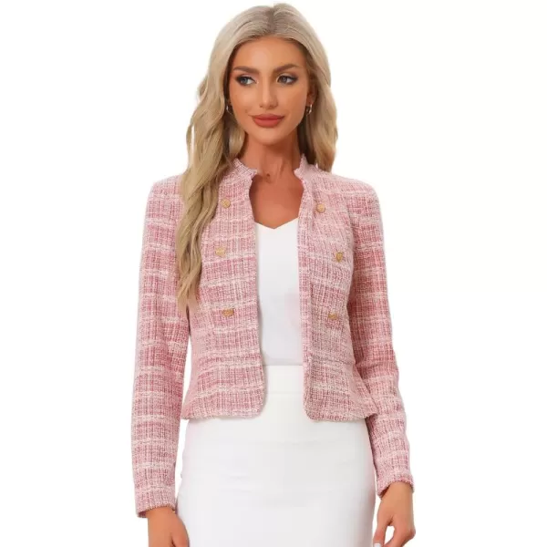 Allegra K Vintage Tweed Jackets for Women's Stand Collar Business Open Front Cropped Jacket