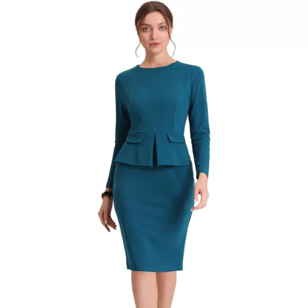 Allegra K Women's Bodycon Pencil Dress Round Neck Bracelet Sleeve Peplum Wear to Work Office Sheath Dress