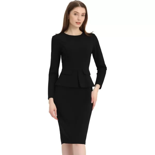 Allegra K Women's Bodycon Pencil Dress Round Neck Bracelet Sleeve Peplum Wear to Work Office Sheath Dress