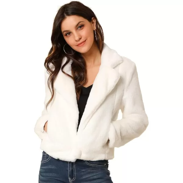 Allegra K Women's Cropped Faux Fur Jacket Lapel Cardigan Shrug 2023 Winter Fluffy Faux Fur Coat