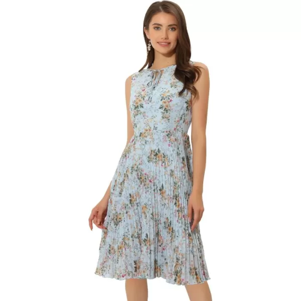 Allegra K Women's Floral Print Summer A-Line Below Knee Length Sleeveless Pleated Dress